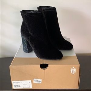 Velvet Glitter Heel Booties